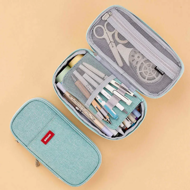 New Arrival Foldable Big Capacity Canvas Zipper Pencil Pouch Case Bag Stationery Organizers Compartments Cosmetic Makeup Bags
