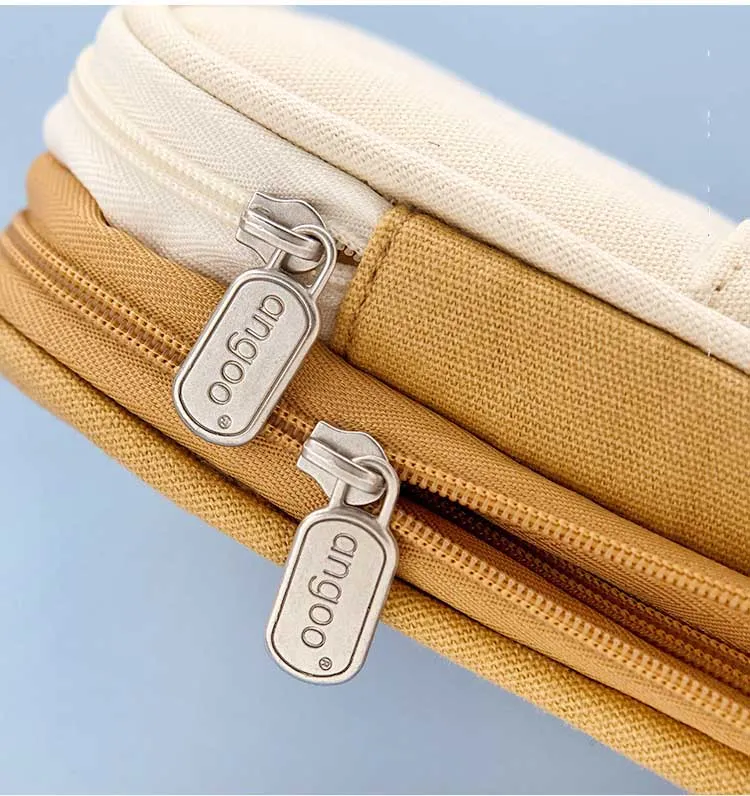 New Arrival Foldable Big Capacity Canvas Zipper Pencil Pouch Case Bag Stationery Organizers Compartments Cosmetic Makeup Bags