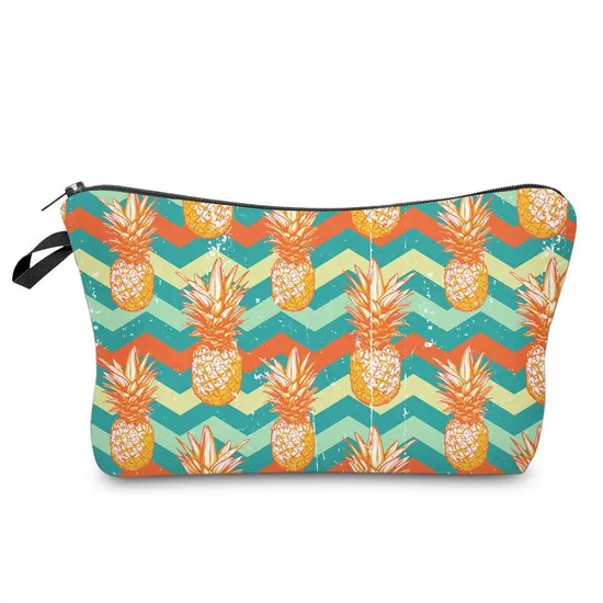 Wholesale Custom Pineapple Print Pencil Pouch Lady Cosmetic Bag with Logo