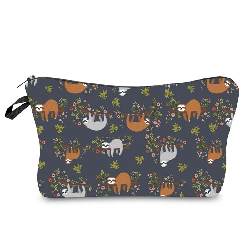 Wholesale Custom Cartoon Sloth Printing Girls Pencil Pouch Polyester Cosmetic Bags