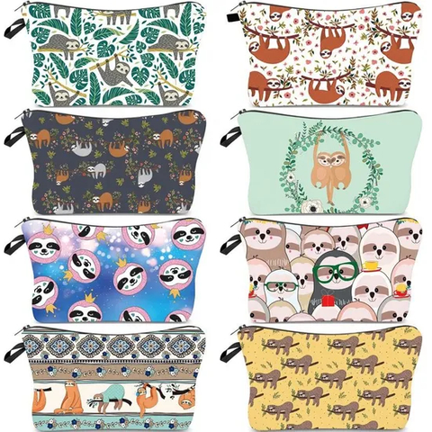 Wholesale Custom Cartoon Sloth Printing Girls Pencil Pouch Polyester Cosmetic Bags