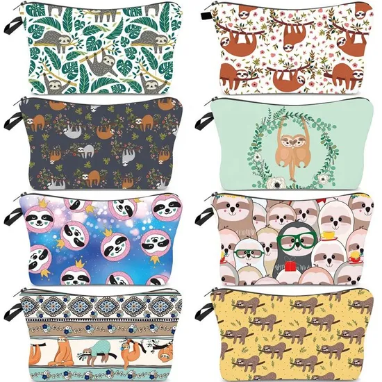 Wholesale Custom Cartoon Sloth Printing Girls Pencil Pouch Polyester Cosmetic Bags