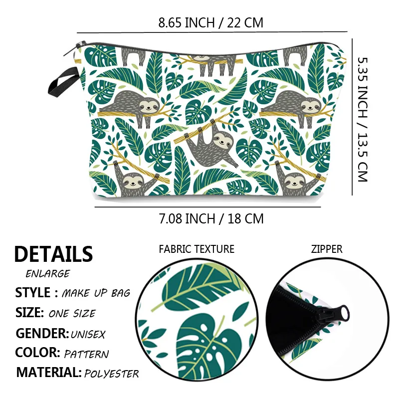 Wholesale Custom Cartoon Sloth Printing Girls Pencil Pouch Polyester Cosmetic Bags