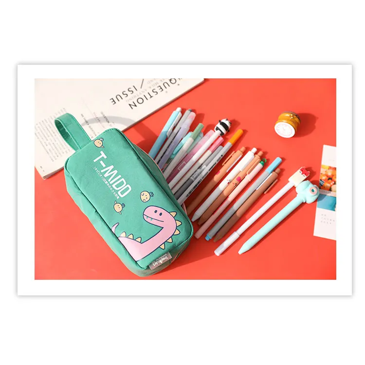 Wholesale Kids School Stationery Pen Bags Canvas Cartoon Dinosaur Pencil Case