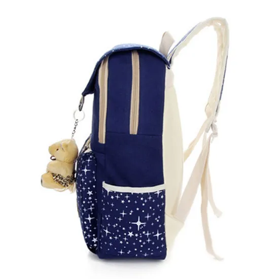 3PCS Casual Star Print Canvas Top Name Brand Kids School Bag Set