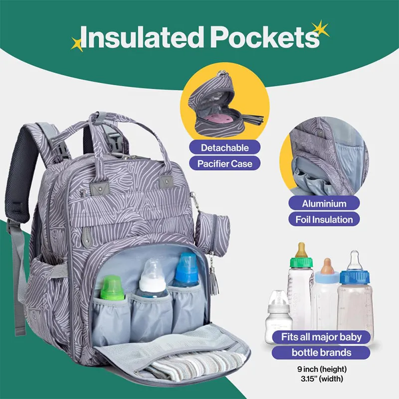 Factory Customized Cartoon Pattern Multiple Pockets Mommy Backpack Diaper Bag