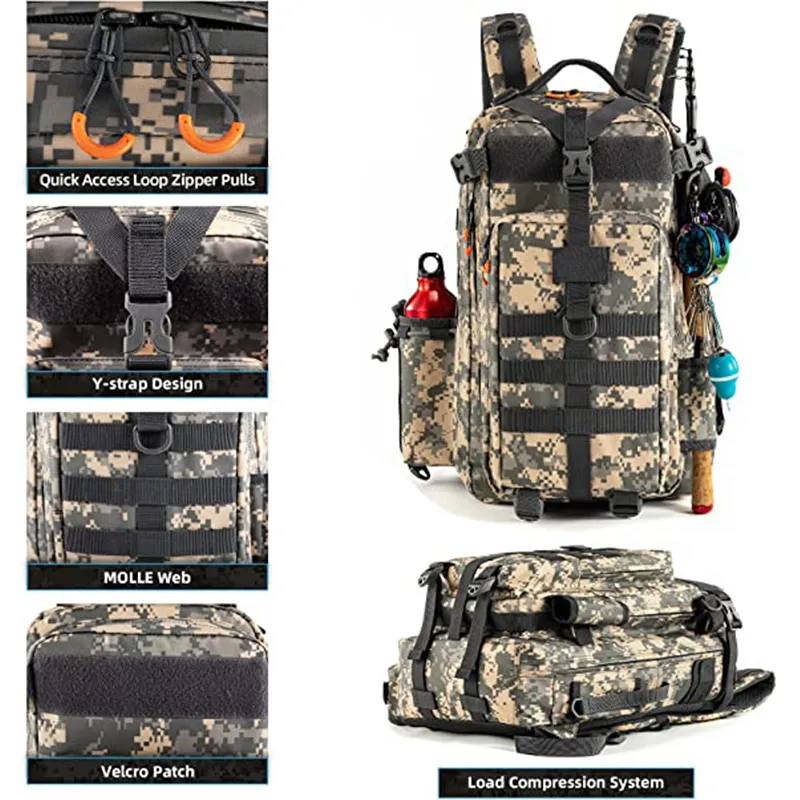 Factory Customized Tactical Outdoor Waterproof Fishing Backpack Fishing Gear Equipment Bag