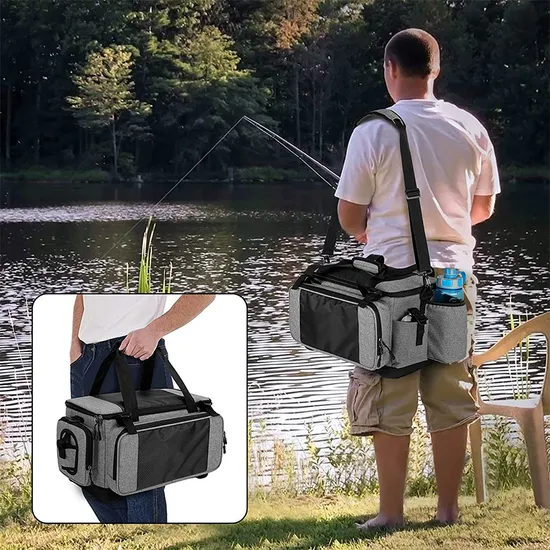 2024 New Fishing Gear Luggage with Rod Frame Waterproof Fishing Gear Storage Bag with EVA Anti Slip Base