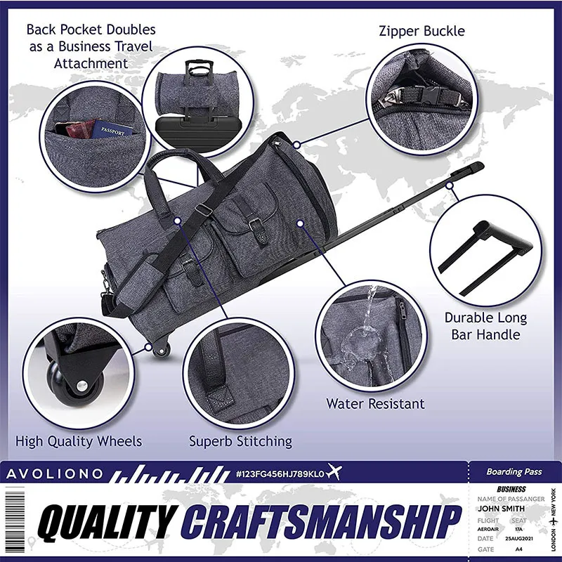 Expandable Clothing Bag Pull Rod Luggage Bag Suit Bag with Shoe Compartment