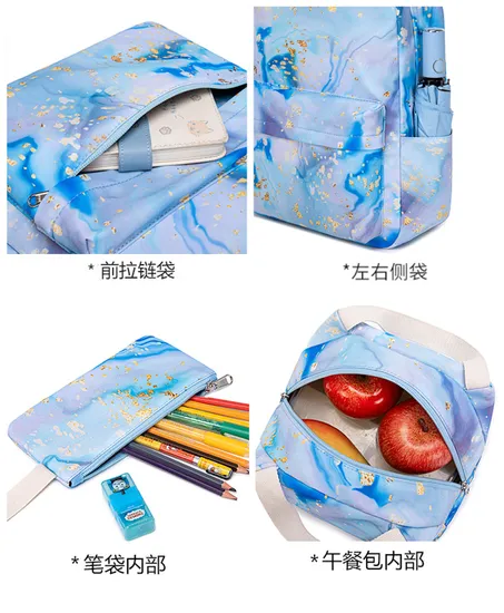 New Colorful Backpack for Primary and Secondary School Students Printed Schoolbag Women′s Three Piece Set