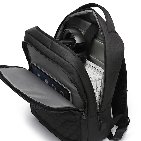 Mens Large Capacity Backpack Fashion Diamond Grid Business 15.6-Inch Computer Backpack