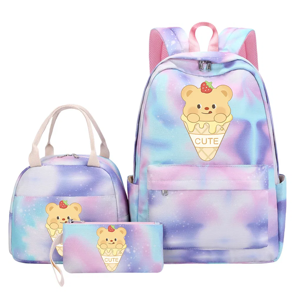 Butter Bear Student Children&prime;s Backpack Handbag Bento Bag Pencil Case 3-Piece Set