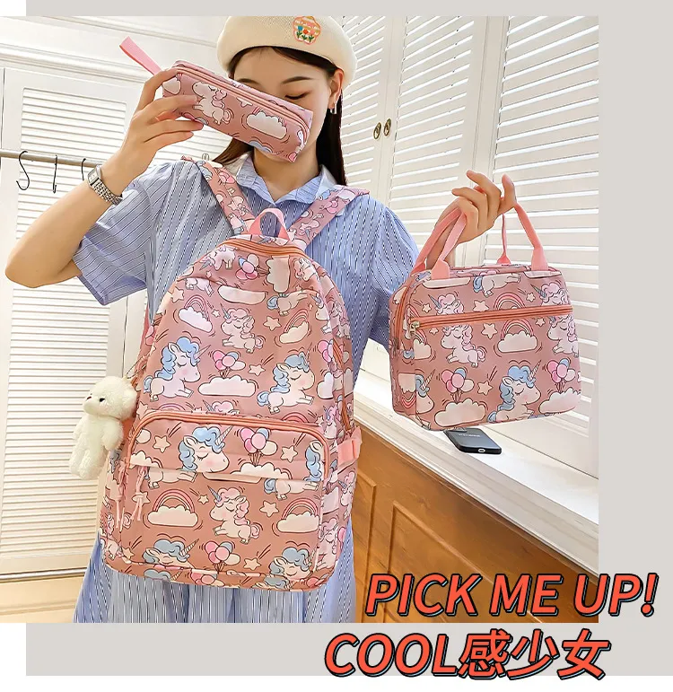 New Fashion Cartoon Backpack Large Capacity Three Piece Set for Primary and Secondary School Students