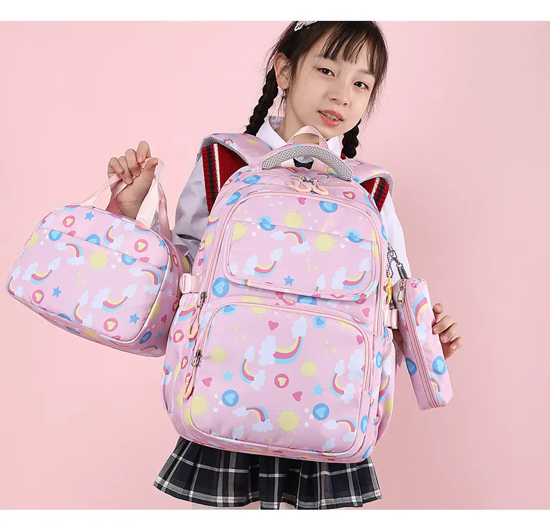 Three Piece Primary School Backpack Set Lightweight Large Capacity Backpack