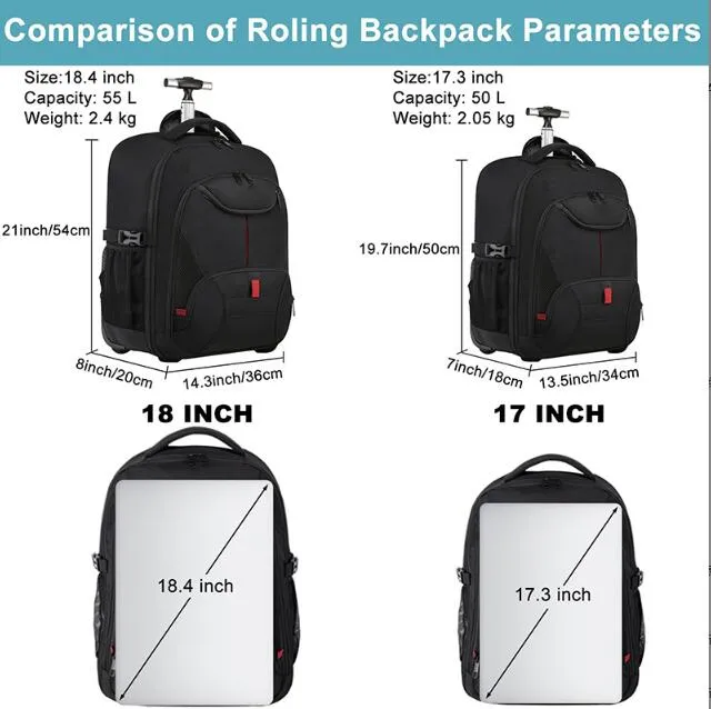 Waterproof Wheeled Travel Laptop Backpack Carry on Luggage Bag Trolley Suitcase Business College School Computer Rolling Backpack