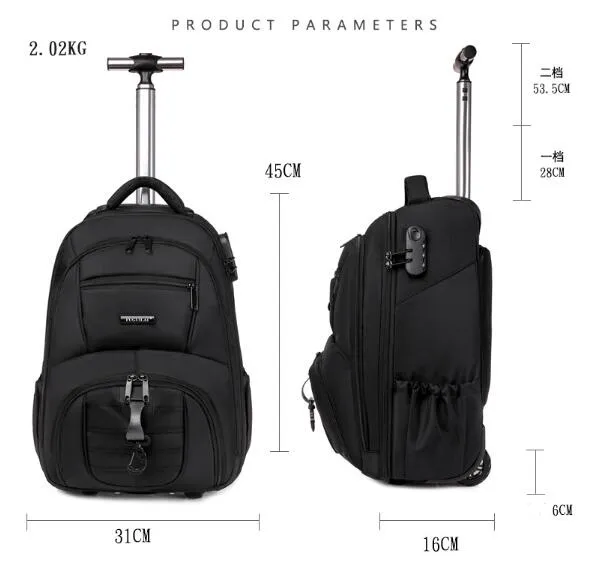 Travel Laptop Backpacks with Wheels Men 17 Inch Trolley Business Backpack Suitcase for Travel