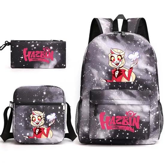 Schoolbags Around Hell Inn Anime Three Piece Schoolbag for Students Cartoon Printing Trend Backpack