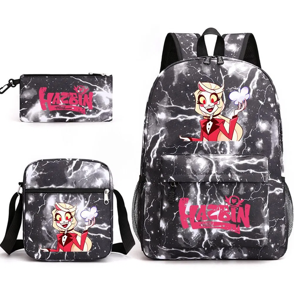 Schoolbags Around Hell Inn Anime Three Piece Schoolbag for Students Cartoon Printing Trend Backpack