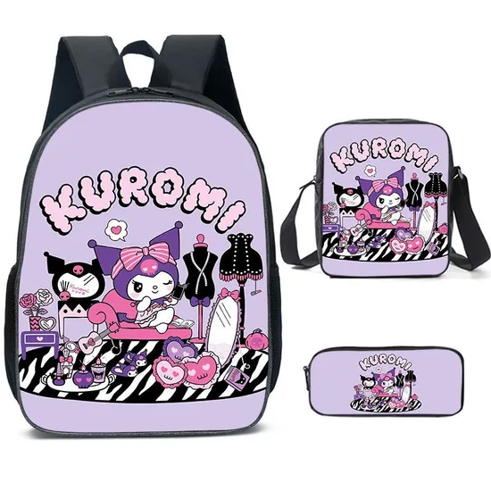 Lomi Kuromi Backpack Lunch Bag Pencil Case Three Piece Set Elementary School Backpack