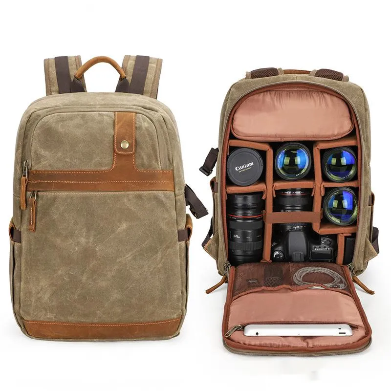Photography Backpack Outdoor SLR Digital Camera Backpack Waterproof Wax Dyed Canvas Camera Bag