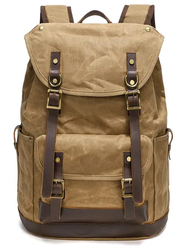 Retro Oil Wax Canvas Backpack Outdoor Waterproof Large Capacity Mountaineering Travel Multi Functional Backpack