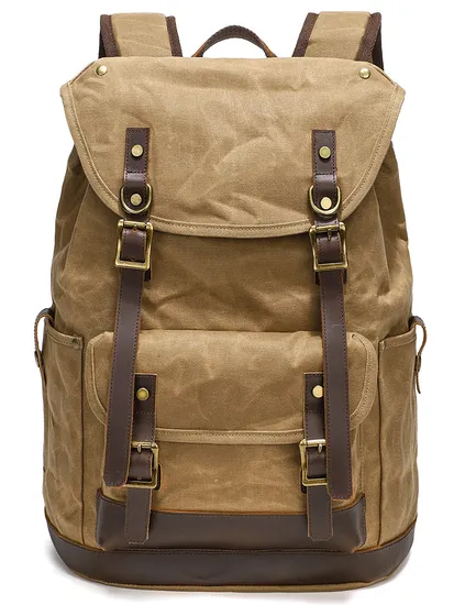 Retro Oil Wax Canvas Backpack Outdoor Waterproof Large Capacity Mountaineering Travel Multi Functional Backpack