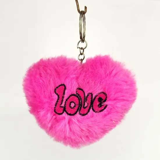 Manufacture Customized Wholesale Keychain Pompom Keychain Heart Shape Keychain Fur POM Poms