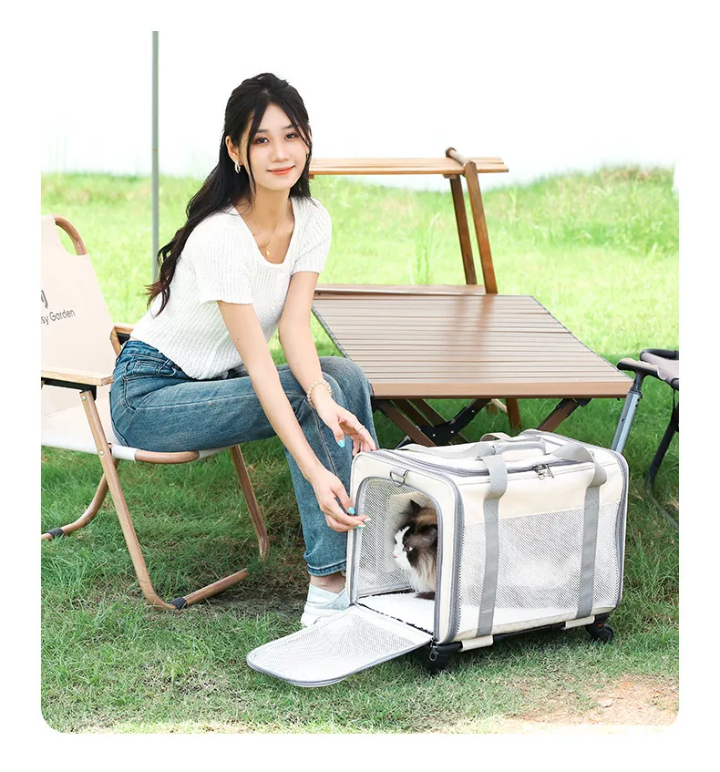 Large-Capacity Trolley Pet Carrying Bag Breathable Dog Bag Foldable Trolley Breathable Cat Shoulder Bag