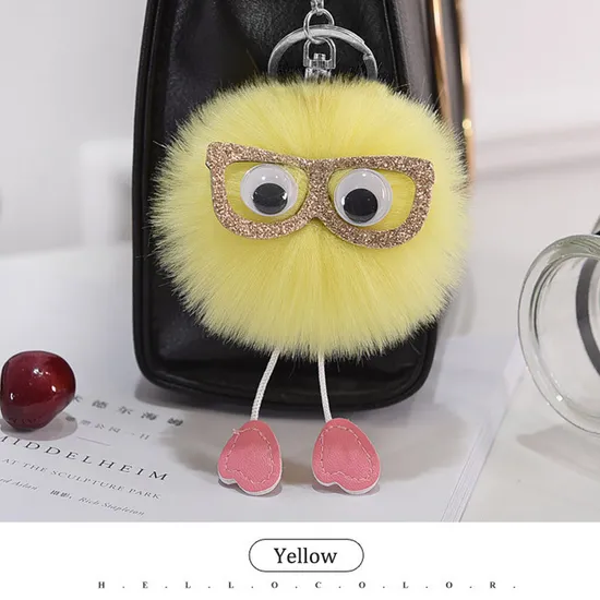 POM POM Keychain 8cm Colored Bulk Fluffy Fur Puff Ball Key for Women Pompom Keychains