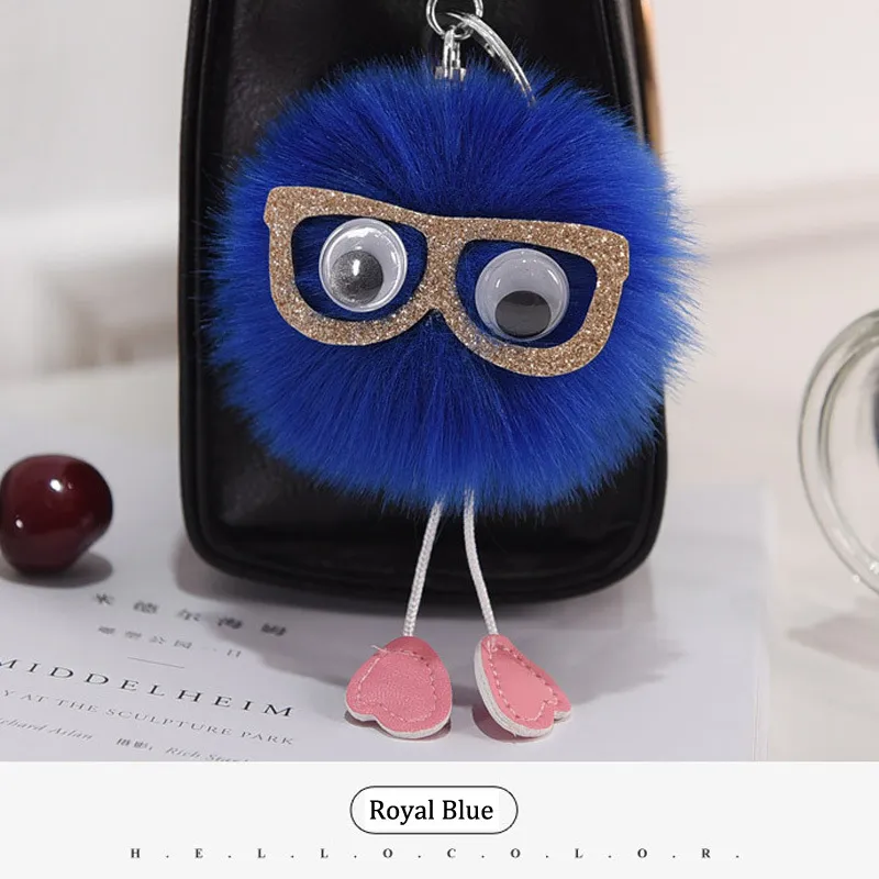 POM POM Keychain 8cm Colored Bulk Fluffy Fur Puff Ball Key for Women Pompom Keychains