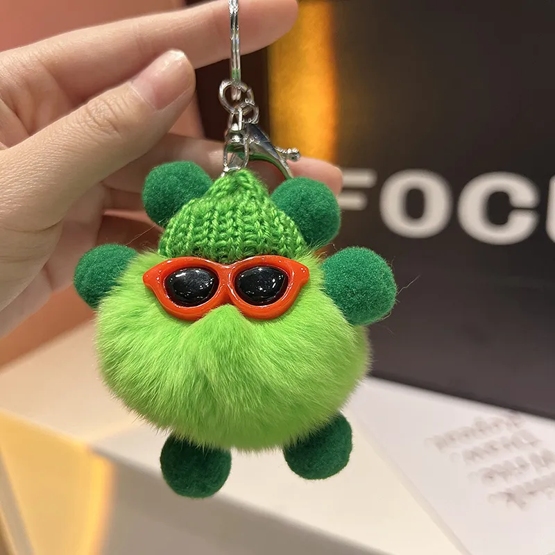 Wholesale Custom OEM 8cm Kawaii Rabbit Hair Little Coal Ball Car Keychain