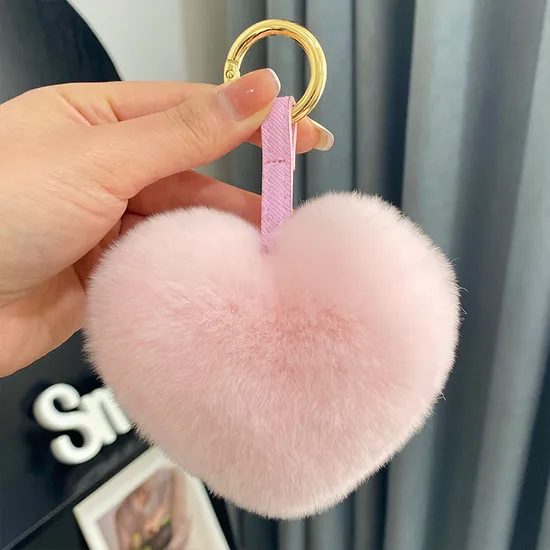 Promotion Gift Fluffy Real Natural Rex Rabbit Fur Keychain POM Poms Girl′s Bag Pendant Car Key Ring