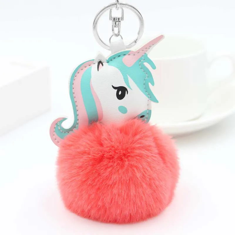 Fur Ball Horse Keychain Pompom Rabbit Fur Ball Key Chain Fluffy Car Pendant Bag Charm Gift Plush Fur Keychain