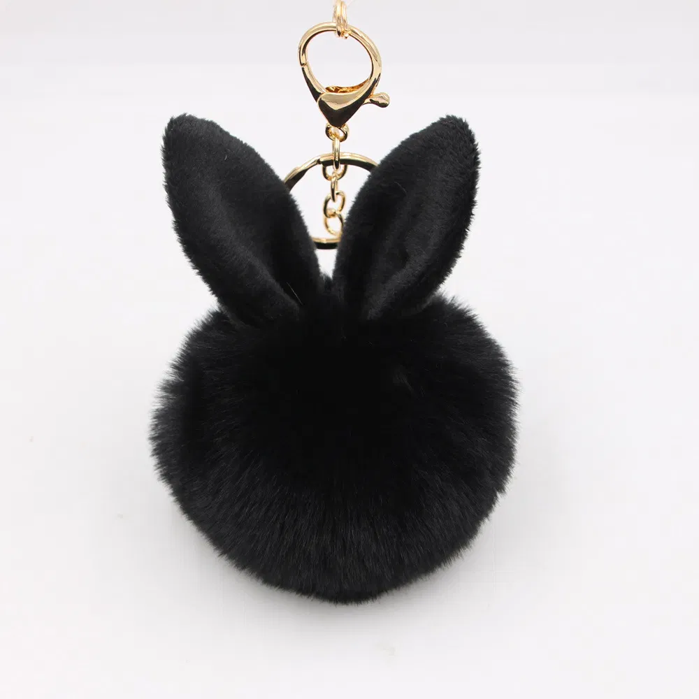 Hot Fluffy Girly POM POM Keyring with Ear Round Shaped Fur Ball Mini Plush Keychain