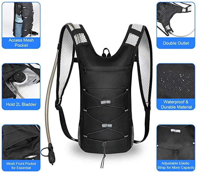 Hydration Backpack with 70oz Water Bladder 2 Waist Pouch Water Pack Lightweight Nylon Hydration Pack for Hiking Camping Cycling