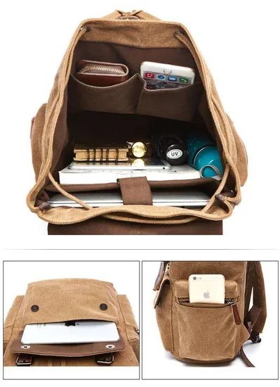 Designer Retro Style Backpacks Durable Canvas Backpack Laptop 15 Inch