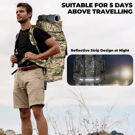 Factory Custom Unisex Mountain Camping Backpack 130L Waterproof Hiking Camping Travel Tactical Backpack