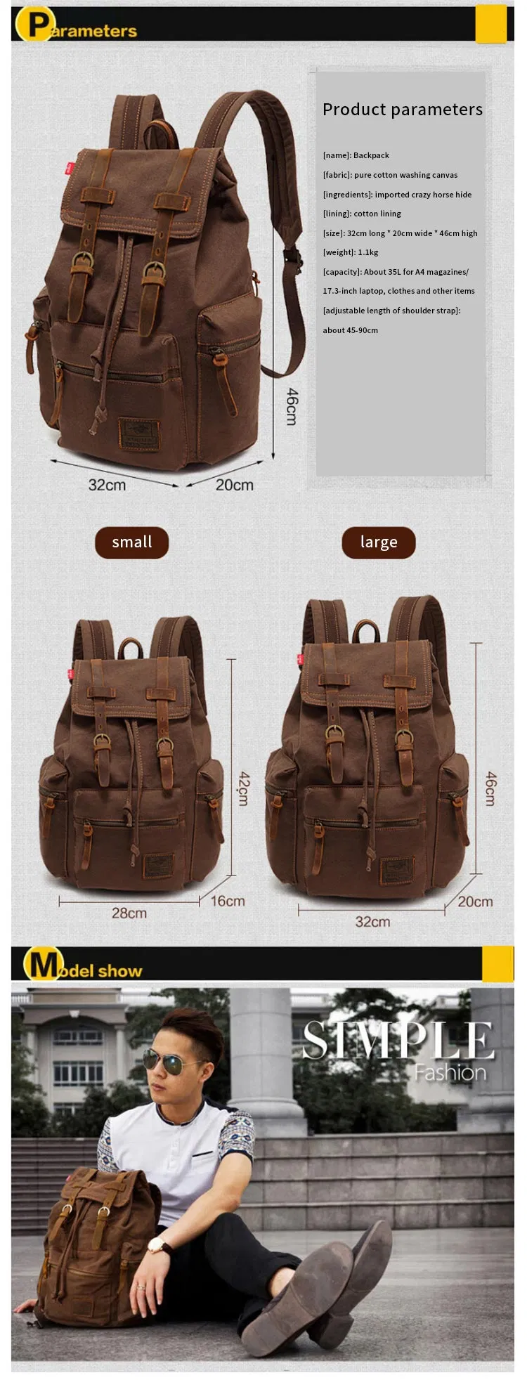 Canvas 15.6 Inches Computer Bag Retro Bags Casual Sports Laptop Backpack School Bags