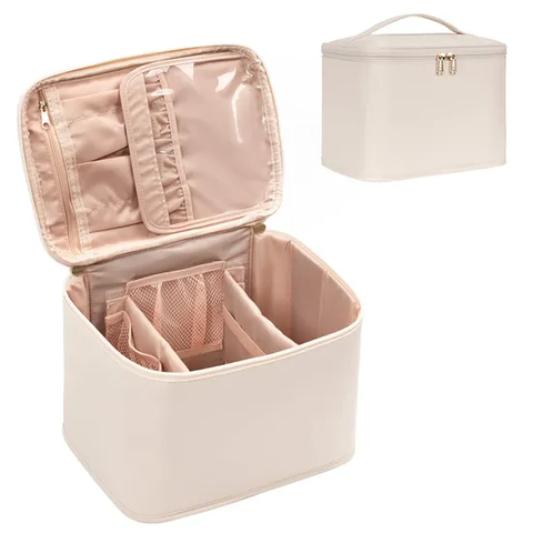 Custom OEM PU Leather Toiletry Portable Handle Washable Makeup Bag Travel Cosmetic Bag