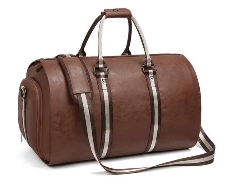 Folding Travel Suit Bag Luggage Bag Large Capacity Portable Pull Rod Suit PU Leather Bag
