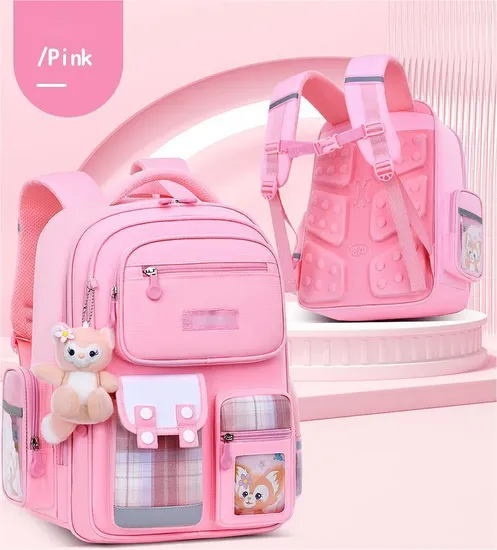 New Elementary School Backpack for Girls with Lightweight and Load Reducing Plaid Backpack F