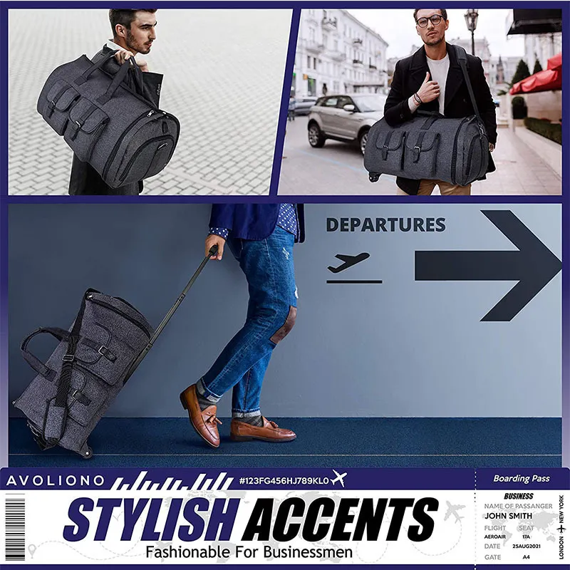 Customized Hanging Suit Bag with Multifunctional Rolling Rod Travel Bag Convertible Travel Bag