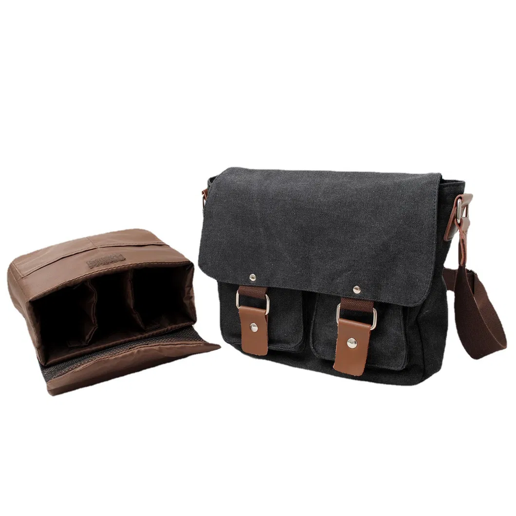 Canvas Men&prime;s and Women&prime;s Crossbody Bag One Shoulder Canon Photography Sony Mirrorless SLR Camera Bag