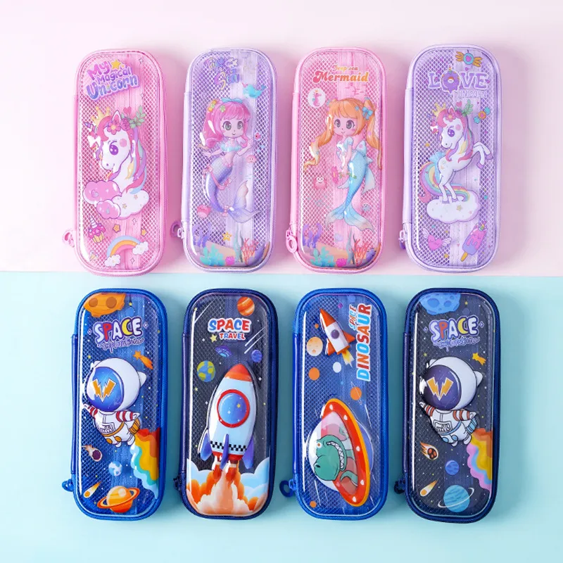 Children&prime;s Pencil Case Elementary School Pencil Case 3D Stationery Box Cartoon Transparent Pencil Pouch