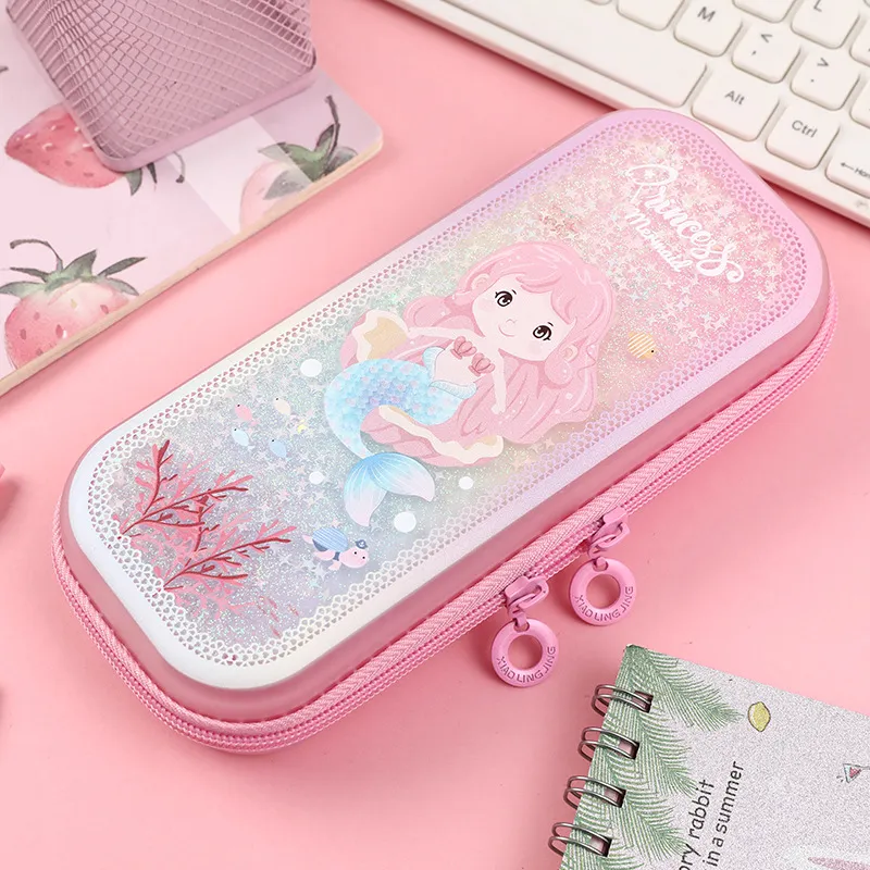 Elementary School Student Pencil Case Filled with Oil Quicksand Pencil Case Cartoon TPU Student Stationery Case Pouch