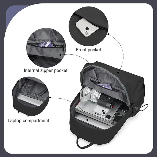 Popular High Quality Business Waterproof Large Capacity Black Simple Laptop Student Backpack