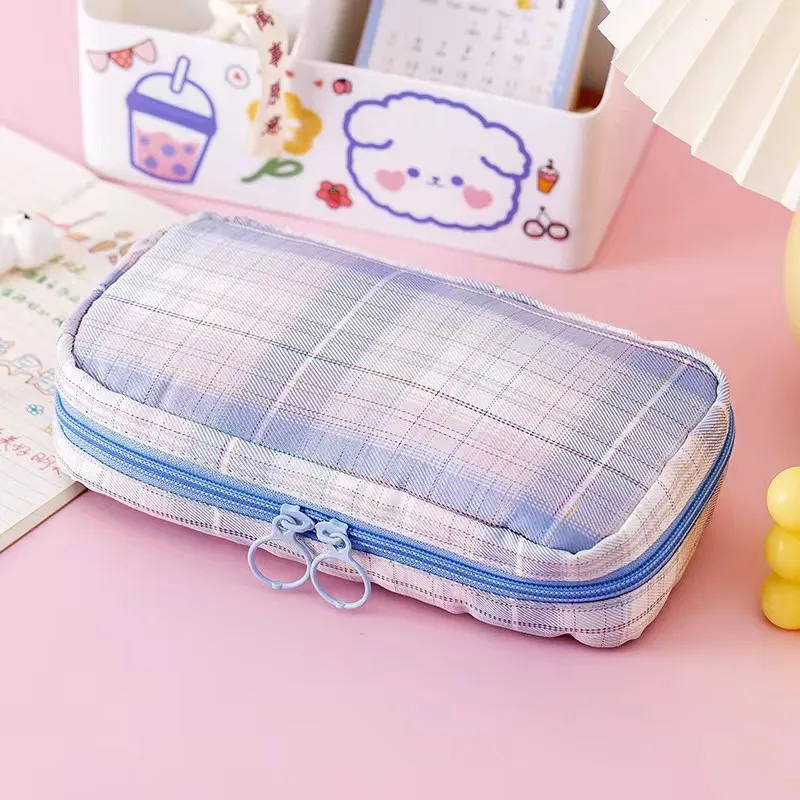 Big Capacity Fashion Cute School Student Multifunction Blank Canvas Pencil Case