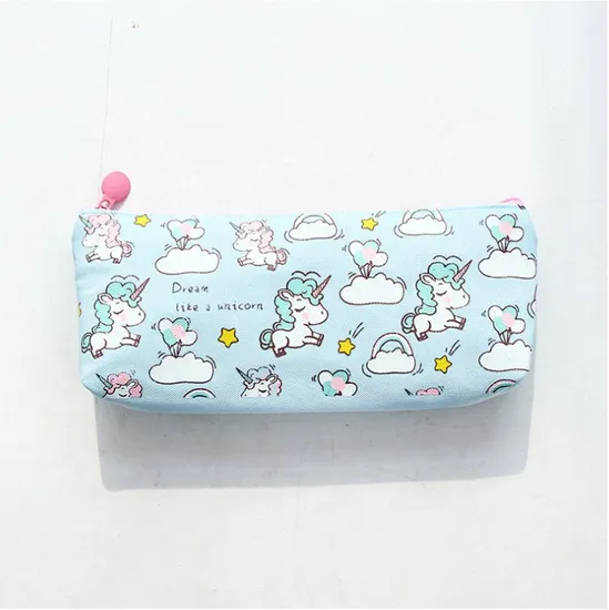 Cartoon Children Stationery Bag Cute Kawaii Zipper Canvas Pencil Case Unicorn
