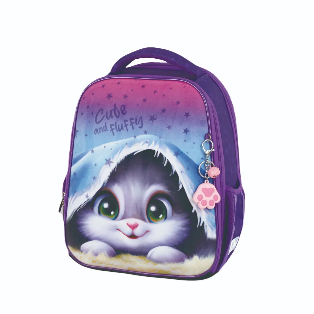 Independently Designed Cute Cat Purple School Backpack 600d High Quality Children School Bags
