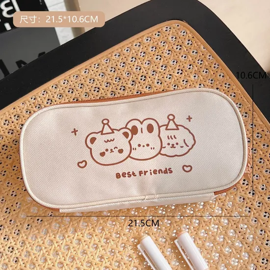 Cartoon Kawaii Bear School Stationery Bag Big Canvas Cute Pencil Case for Kids